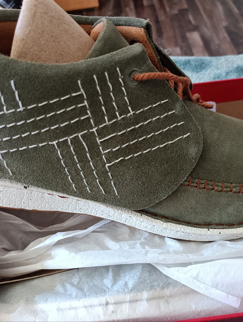 Womens Olive Suede Moccasin Chukka Boots - Picture 3 of 3